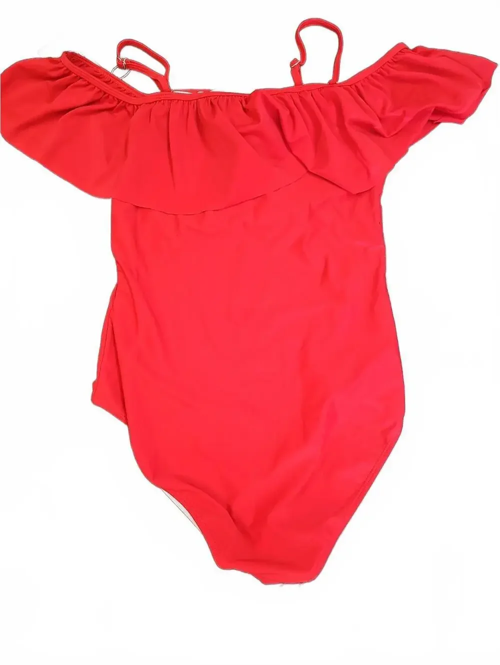 Funnygirl Womens Red Ruffle One Piece Off Shoulder Swimsuit Size L NWT